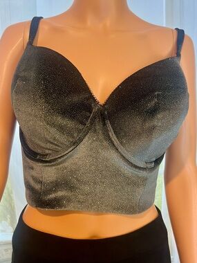 Victoria's Secret Black Longline Bralette with Pink Trim